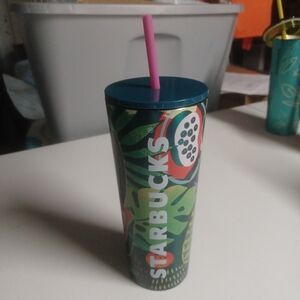 Starbucks Tropical Green Tumbler with Pink Straw